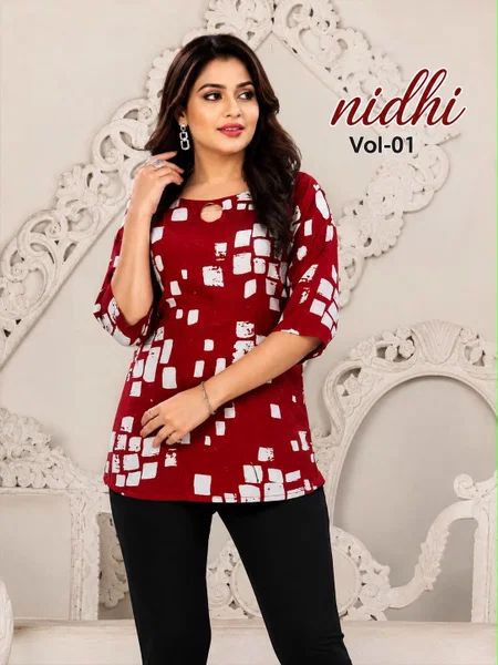Nidhi Vol 1 By Hiaara Rayon Printed Ladies Tops 
